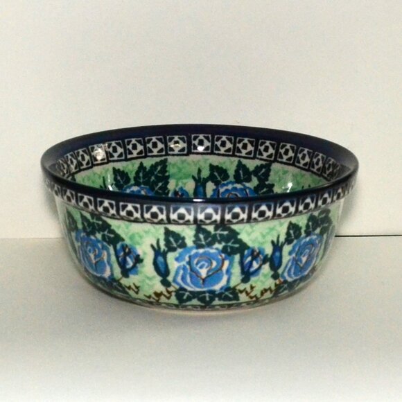 Bolesławiec Polish Pottery UNIKAT Bowl Hand Painted Blue Rose  H. Szynska - Picture 2 of 6